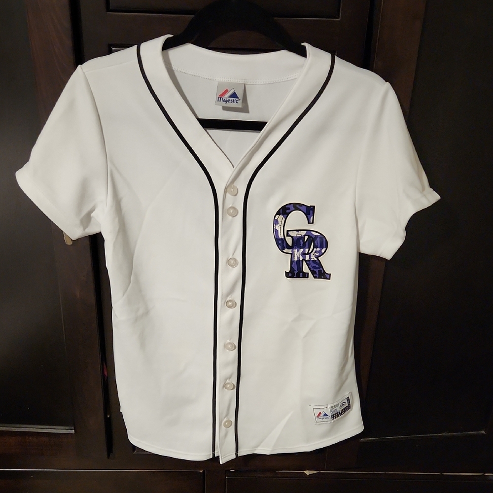 Majestic White Colorado Rockies Jersey with Black Trim